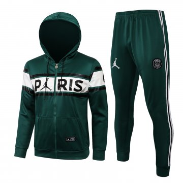 2021-22 PSG x Jordan Hoodie Green Football Training Suit(Jacket + Pants) Men's