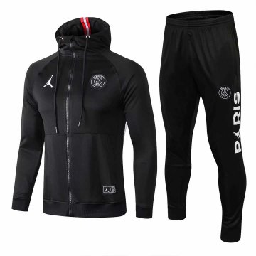 2019-20 PSG x Jordan Hoodie Black Men's Football Training Suit(Jacket + Pants)