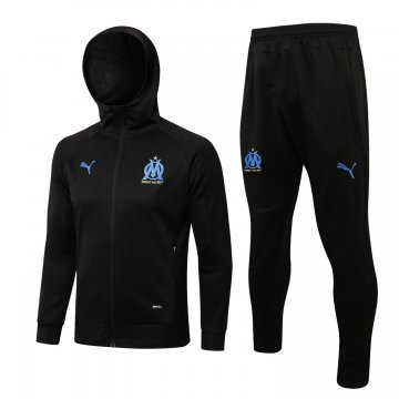 Olympique Marseille 2021-22 Hoodie All Black Soccer Training Suit Jacket + Pants Men's