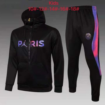 2021-22 PSG x Jordan Hoodie Black Football Training Suit(Jacket + Pants) Kid's