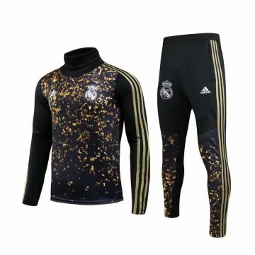 2019-20 Real Madrid High Neck Black Men's Football Training Suit(Sweatshirt + Pants)