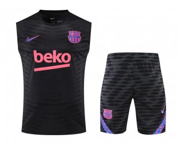 Barcelona 2022-23 Black Soccer Training Suit Singlet + Short Men's