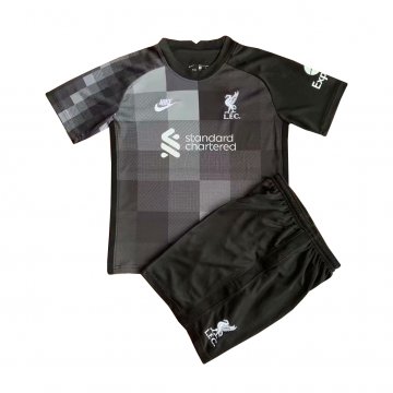 Liverpool 2021-22 Goalkeeper Black Soccer Jerseys + Short Kid's