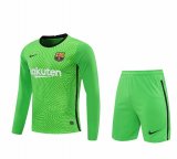 2020-21 Barcelona Goalkeeper Green Long Sleeve Men Football Jersey Shirts + Shorts Set