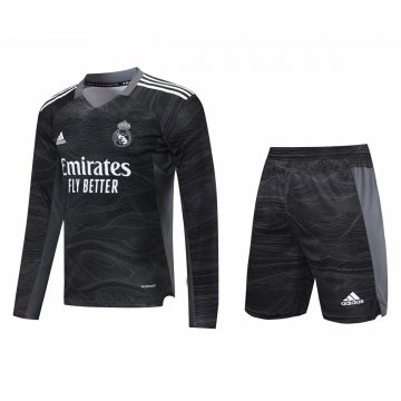 Real Madrid 2021-22 Goalkeeper Black Long Sleeve Soccer Jerseys + Short Men's