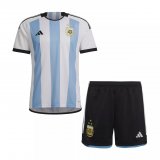 Argentina 2023 3-Star Home World Cup Champions Soccer Jerseys + Short Kid's