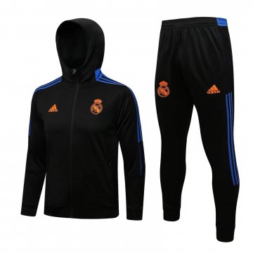 Real Madrid 2021-22 Hoodie Black - Blue Soccer Training Suit Jacket + Pants Men's
