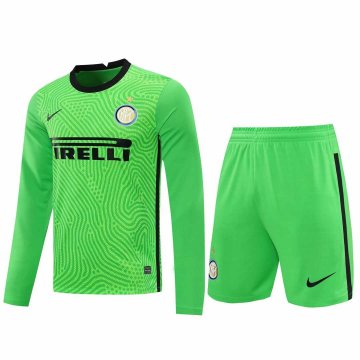 2020-21 Inter Milan Goalkeeper Green Long Sleeve Men Football Jersey Shirts + Shorts Set [2020127364]