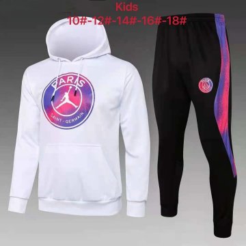 2021-22 PSG x Jordan Hoodie Big Logo White Football Training Suit(Sweatshirt + Pants) Kid's
