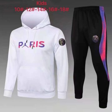 2021-22 PSG x Jordan Hoodie White Football Training Suit(Sweatshirt + Pants) Kid's