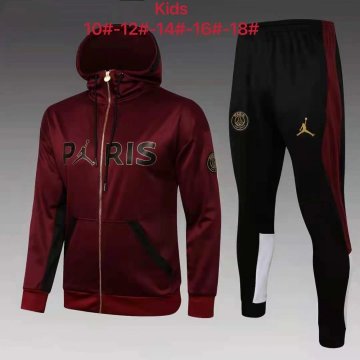 2021-22 PSG x Jordan Hoodie Maroon Football Training Suit(Jacket + Pants) Kid's