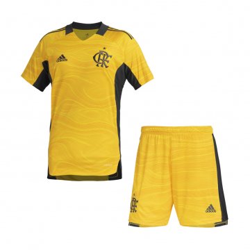 2021-22 Flamengo Yellow Goalkeeper Football Jersey Shirts + Short Kid's