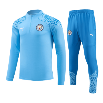 Manchester City 2023-24 Blue Soccer Zipper Sweatshirt + Pants Children's