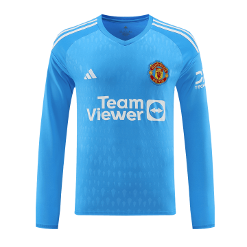 #Long Sleeve Manchester United 2023-24 Goalkeeper Blue Soccer Jerseys Men's