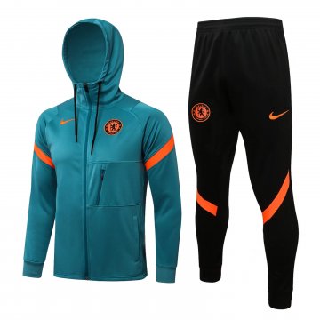Chelsea 2021-22 Hoodie Green Soccer Training Suit Jacket + Pants Men's