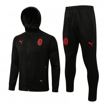 AC Milan 2021-22 Hoodie Black Soccer Training Suit Jacket + Pants Men's