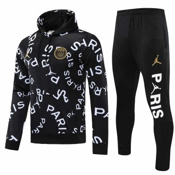 2020-21 PSG x JORDAN Hoodie Black Letters Men's Football Training Suit(Sweatshirt + Pants)