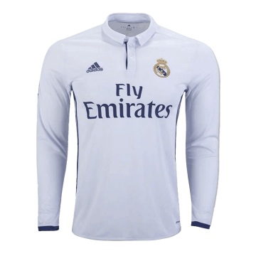 #Long Sleeve Real Madrid 2016/17 Retro Home Soccer Jerseys Men's
